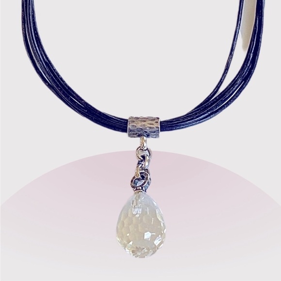 Silpada BlackLeather  Necklace with Crystal Pendant N1494 16” with 3” extender - Picture 2 of 7